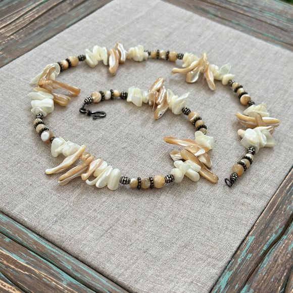 Vintage Mother of Pearl Stick Necklace Sterling Silver Clasp & Beads 21" - Picture 10 of 10